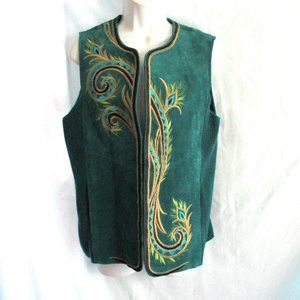NWT NEW BOB MACKIE WEARABLE ART LEATHER Embroidered PEACOCK VEST S Boho Hippie